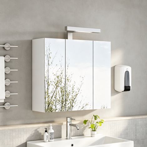 Badezimmer-Spiegelschrank 60 cm, 3 Türen, LED, Steckdose, Weiß HAVRYA (1/5)