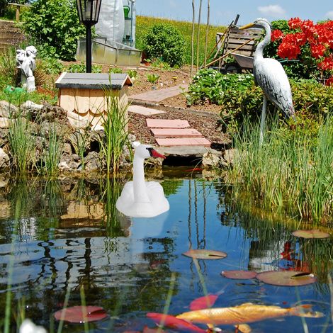 Relaxdays Gartendeko Schwan, schwimmend, zum Festbinden, Kunststoff, wetterfest, XXL Dekofigur für Teich, Garten, weiß