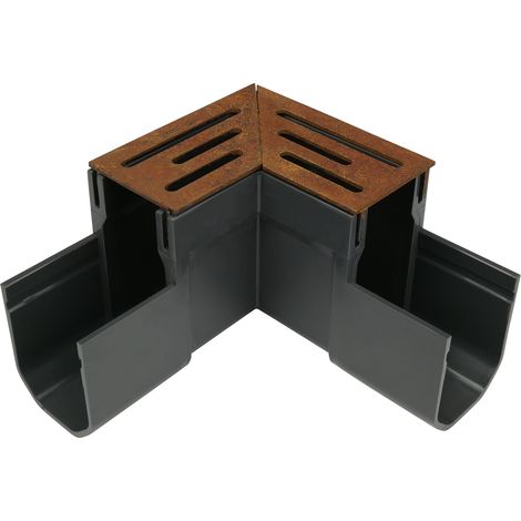 Wovar – Pièce d'angle pour caniveau étroit acier corten 155 x 155 – Angle 90° pour connexion étanche – Grille amovible en aluminium