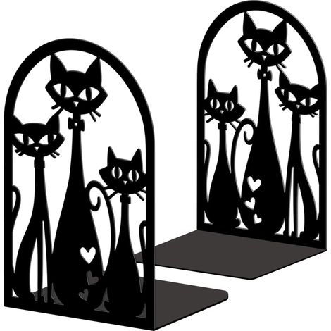 Lot de 2 Serre-Livres Métal Chat Art Abstrait Décoratif (1/5)