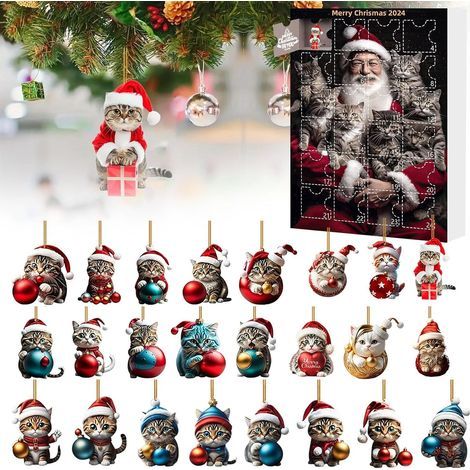 Surprise box with children's Advent calendar, DIY creative decorations, Christmas surprise box, 24 pieces, kittens (1/4)