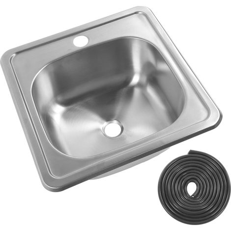 Évier de camping-car carré en acier inoxydable 380 x 150 mm, 304, cuisine, salle de bains, bar, lavabo avec sortie de 40 mm, pour caravane, camion de nourriture, camping-car, bateau (1/5)