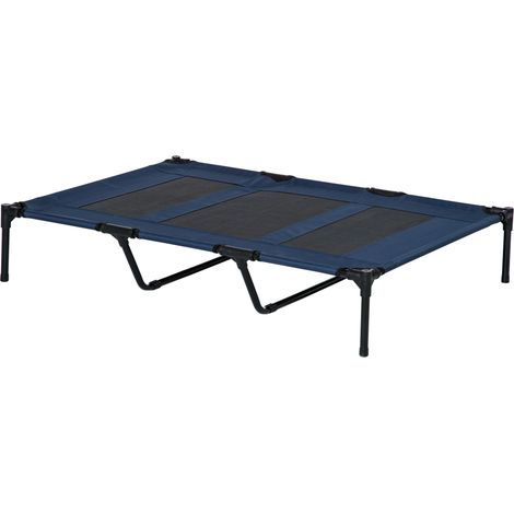 Panier pliable pour chien, panier d'extérieur surélevé, 122 cm x 92 cm x 23 cm, bleu et noir