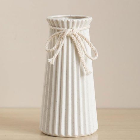 1 Vase en céramique blanc, design côtelé nordique, pour fleurs séchées et pampa, décoration intérieure (1/5)