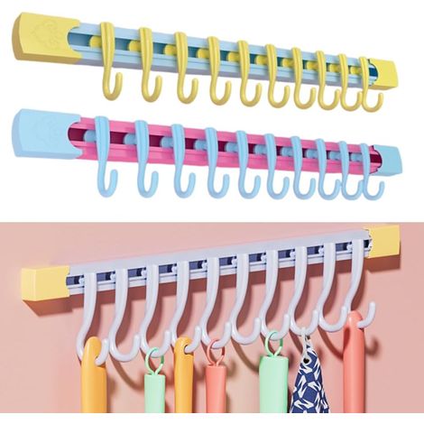 Pratici ganci scorrevoli, ganci sottopensile da cucina per appendere elettrodomestici, gancio a parete per porta del bagno, ganci per ufficio/camera da letto con 10 ganci, 2 pezzi
