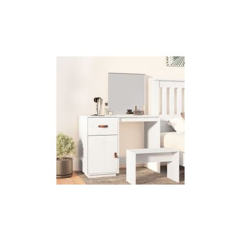 Coiffeuse Blanc 95x50x134 Bois de pin massif (1/5)