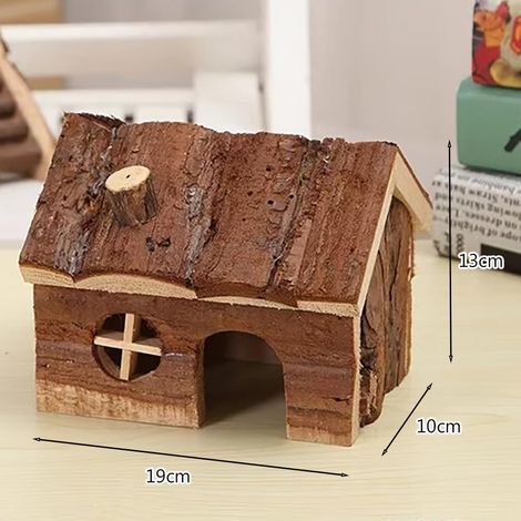 Casetta in corteccia di legno per criceti - Piattaforma - Decorazione per criceti - Nascondiglio per animali domestici - Rifugio per criceti (19 x 10 x 13 cm) (1/3)