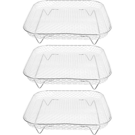 Ensemble de 3 grilles carrées en acier inoxydable argenté, empilables (1/5)