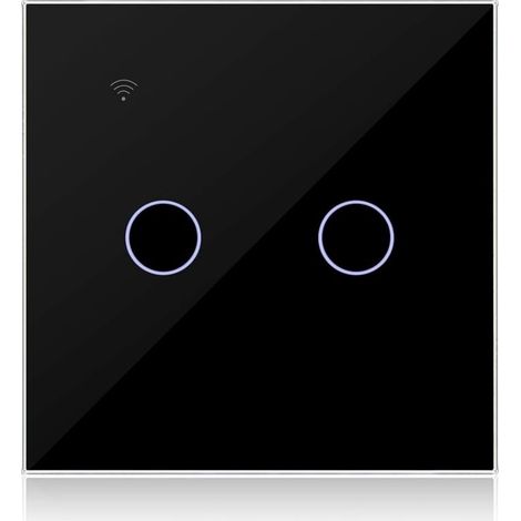 Interrupteur Connecté WIFI Noir 2 Gang 1 Voies Compatible avec Alexa, Interrupteur Tactile Mural WiFi Double Gang Contrôle de Tuya/Smart Life APP, Neutre/sans Neutre Disponible (1/5)
