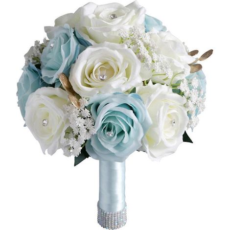 Bouquet de roses artificielles blanches et bleues pour mariage, accessoire photo romantique pour mariée et demoiselle d'honneur, idéal pour la Saint-Valentin.