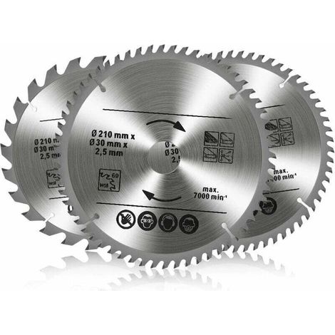 3 Carbide Circular Saw Blades - 24T/48T/60T - 210x30mm - For wood, metal, aluminum - TCT quality
