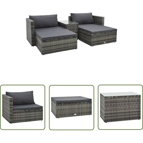 The Living Store 5-tlg. Garten-Lounge-Set mit Auflagen Poly Rattan Grau - Gartenmöbel - Rattan Gartenmöbel - Outdoor Lounge Set - Sitzgarnitur - Garten Sofa (1/5)