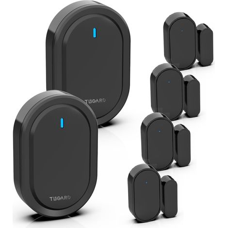 Détecteur de Sonnette sans Fil pour Portes et Fenêtres,39 Sonneries,2 Sonnettes d'Alarme 4 Paires de Détecteurs de Porte,Système d'Alarme pour la Sécurité de la Maison,Noir (1/5)
