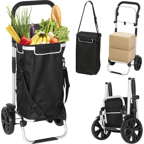3-in-1 Einkaufstrolley klappbar mit 40L Kapazität belastbar Trolley bis 25kg mit Kühlfach Schwarz