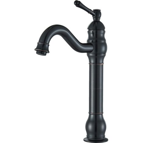 Antiker schwarzer Badezimmerhahn mit hoher Position, 360°-Drehung, Retro-Badezimmerhahn, Waschtischarmatur mit 60 cm flexiblem Schlauch (1/5)