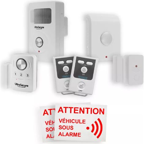 Ultra Secure – Kit alarme sans-fil évolutif pour camping-car et bateau – 3 détections (choc, ouverture, mouvement) – 3 sirènes 130dB – Installation rapide