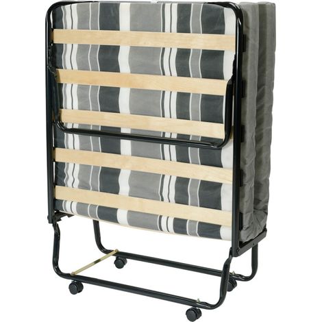 Lit pliant 80x190 cm – Structure acier robuste – Matelas mousse 8 cm – 12 lattes bois – Gain de place pour petits espaces – Sedac (1/5)