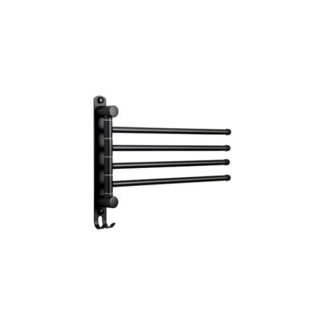 Porte-serviettes mural pivotant à 4 bras en acier inoxydable – Noir – Fixation adhésive ou vissée (1/5)