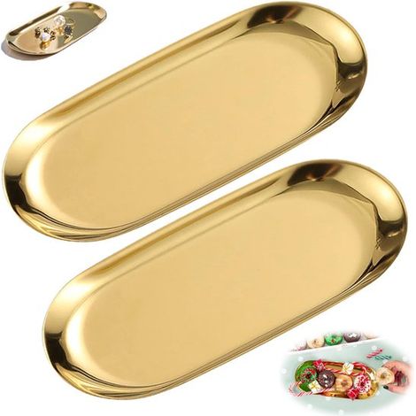 2 ovale Edelstahlschüsseln, 22 x 9 cm, goldfarben, westliche Dessertschüssel (1/3)