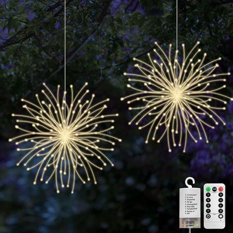 Jsdoin 2er-Set Weihnachtslichterkette mit 200 LEDs, Feuerwerksmotiv, 8 Modi, Fernbedienung, wasserdicht, aus Kupferdraht, für Gartenpartys, drinnen und draußen (1/5)