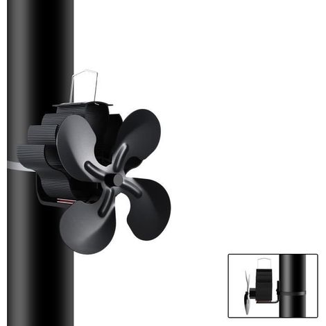 Ventilateur de poêle à tuyau de fumée à 4 lames avec thermomètre ventilateur de dessus alimenté par la chaleur pour cheminée (1/4)