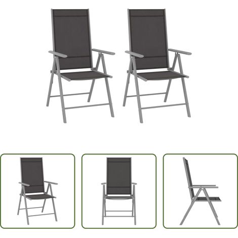 Chaises de jardin confortables - Chaises de jardin pliables lot de 2 Textilène Noir (1/5)