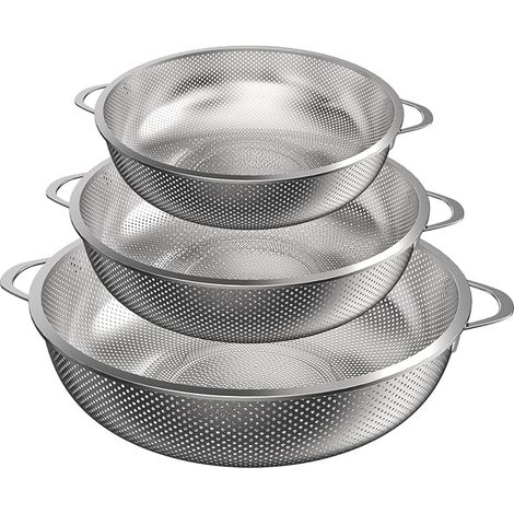 Set di 3 scolapasta da cucina in acciaio inox microporoso con manici (20/23/29 cm) (1/5)