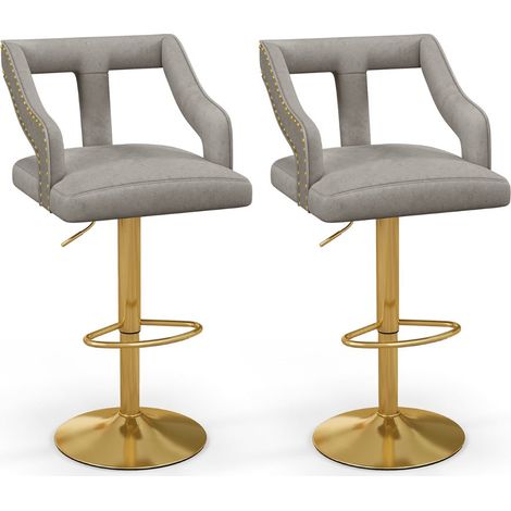Set di 2 sgabelli da bar girevoli e regolabili 47 x 50 x 89-111 cm comfort lussuoso stile contemporaneo velluto grigio 200012409