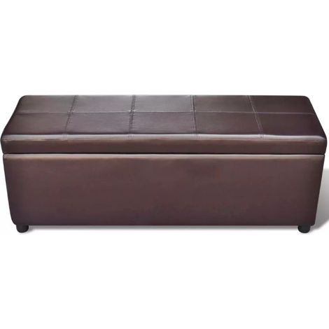 Banquette coffre capitonnée similicuir brun Mandai 118cm (1/5)