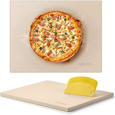 Pierre à pizza rectangulaire en cordiérite de 38 x 30 cm, pierre de cuisson extra large avec grattoir en PP, résistante à la chaleur de 1,5 cm d'épaisseur, pour four, cuisson du pain, barbecue (1/5)