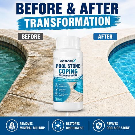 KineShineX Pool Stone Edge Cleaning Powder powerfully removes limescale, mineral deposits, and stubborn stains. (1/4)