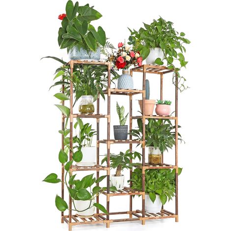 Soporte multifuncional de madera para plantas, escalera decorativa con forma de flor para uso interior y exterior, balcón, sala de estar, oficina, jardín, 11 niveles.