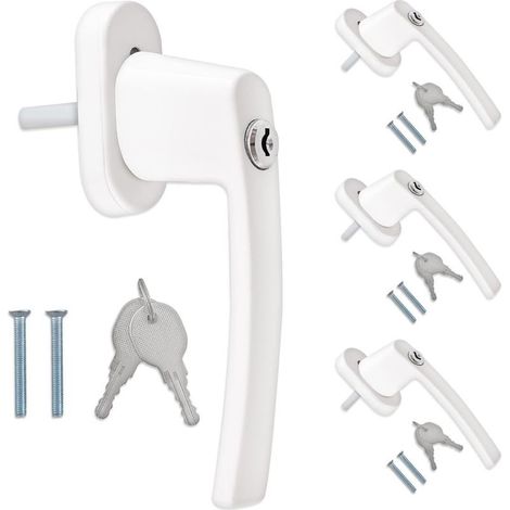 4x Poignée de fenêtre verrouillable Poignée avec serrure aluminium Sécurité enfant Longueur tige 35 mm Serrure en blanc RAL 9016 (1/5)