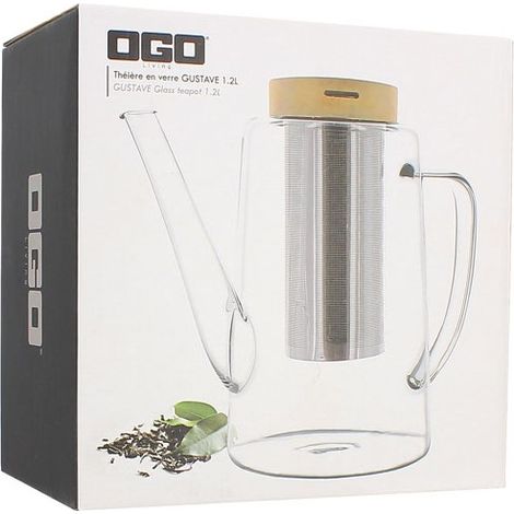 Théière en verre et couvercle en bois 1,2L, GUSTAVE (1/6)