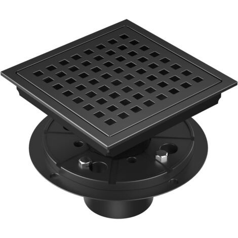 Sollbry Drain de douche carré 6 pouces noir mat, kit de drainage de sol de douche en acier inoxydable avec bride, grille amovible, filtre à cheveux, ne convient pas à la baignoire