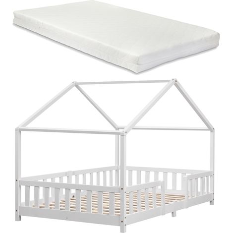 Kinderbett Treviolo 120x200 cm mit Kaltschaummatratze und Gitter Weiß [en.casa]