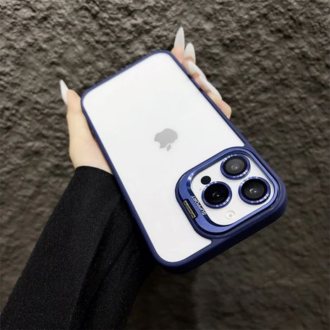 (iPhone 13 Pro Max, bleu foncé) Coque pour iPhone avec protection transparente en verre pour l'appareil photo.