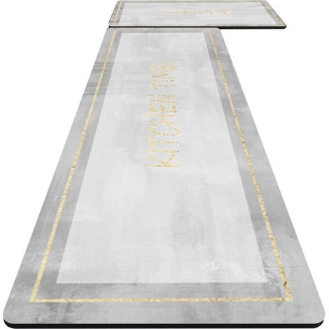 Lot de 2 Tapis pour Cuisine en Terre de Diatomée Souple - 45x70cm et 45x120cm - Motif "Darie" avec Bordure Dorée