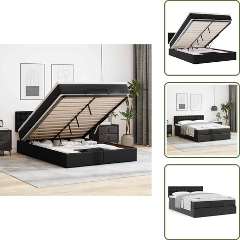 vidaXL Ottoman-Bett mit Matratze Schwarz 140x200 cm Kunstleder (1/5)