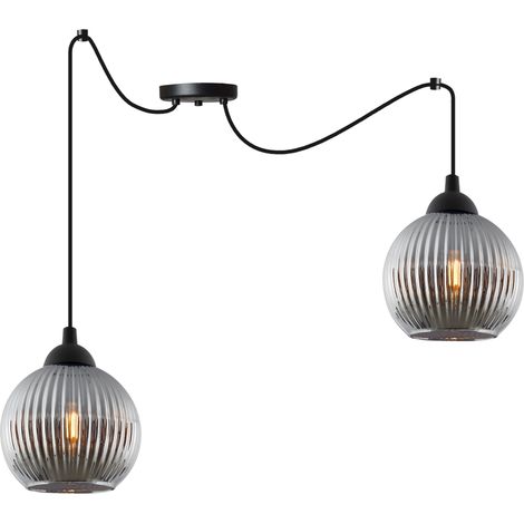 LAMPADA A SOSPENSIONE RIFFLE SPIDER NERA 2 SFERE PIATTE A FORMA DI GRAFITE E27