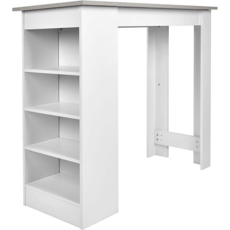 Bartisch Beistelltisch Stehtisch Küchentheke Küchenbartisch mit 4 Regalfächern Tresen weiß 115x103x50cm