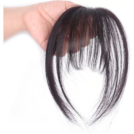 Pinces à cheveux pour frange, modifiant de façon réaliste la forme du visage, frange en cheveux humains véritables 3D, brun foncé. (1/5)