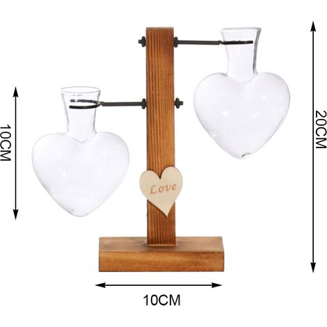 Vase en verre en forme de cœur avec support, vase en verre transparent en forme de cœur pour la culture hydroponique dans le salon (1/5)
