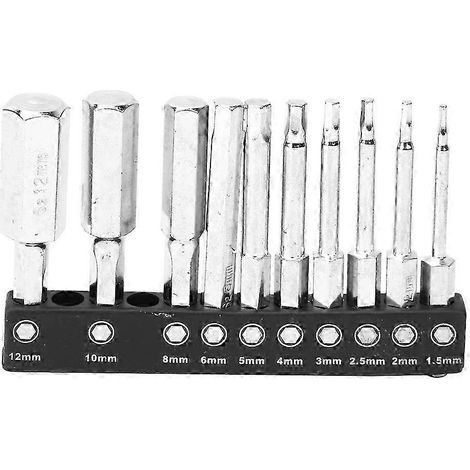 Lot de 10 embouts de tournevis hexagonaux magnétiques, diamètres 1,5 à 12 mm, longueur 60 mm (1/3)