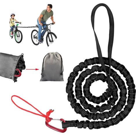 Enfants Corde de Remorquage de Vélo Montagne Corde Élastique pour Enfants, Parent-Enfant Corde de Traction, Le Noir Corde Remorquage pour Vélo, Cycles, Vélo Électrique (1/5)
