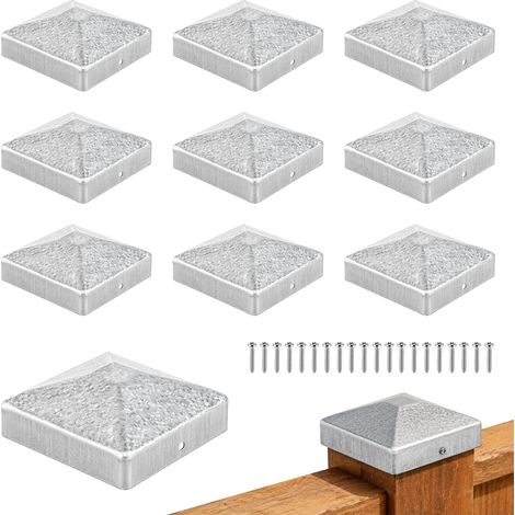 Lot de 10 capuchons de poteau de clôture de 9 x 9 cm, avec 20 vis, galvanisés, pour poteaux en bois, piliers de terrasse (1/5)