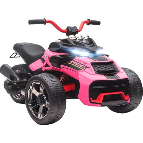 12V Kids Electric Ride On Car with 3 Wheeler, MP3 Player, Horn, 2 Speeds, LED Lights for Boys & Girls Ages 3-8, Pink