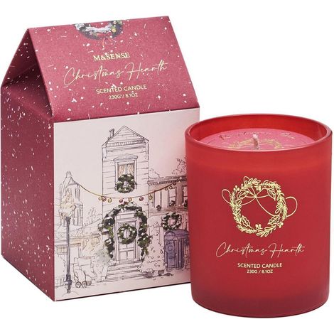 Bougie parfumée Noël Cheminée de Noël 230g cire de soja parfum cannelle & pin