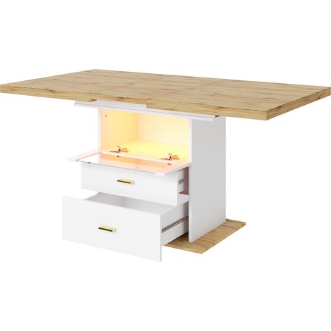 Tavolo da pranzo allungabile 110-140 cm in MDF bianco effetto legno con LED e vano contenitore (1/5)