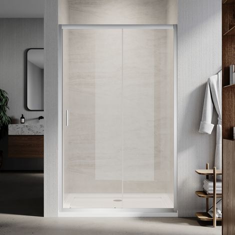 ELEGANT Aluminum Frame Sliding Shower Door 6mm Toughened Glass Shower Screen Panel Reversible Shower Enclosure, 1300mm